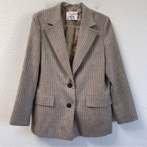 Zara Pinstripe Wool Blend Blazer & Pants Set Limited Edition Size Medium - Picture 2 of 8